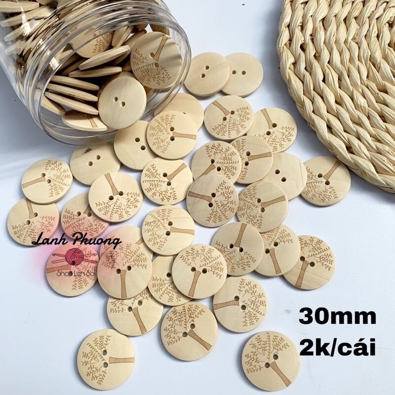 Nút Gỗ Hoạ Tiết Hình Cây (set 10 cái)