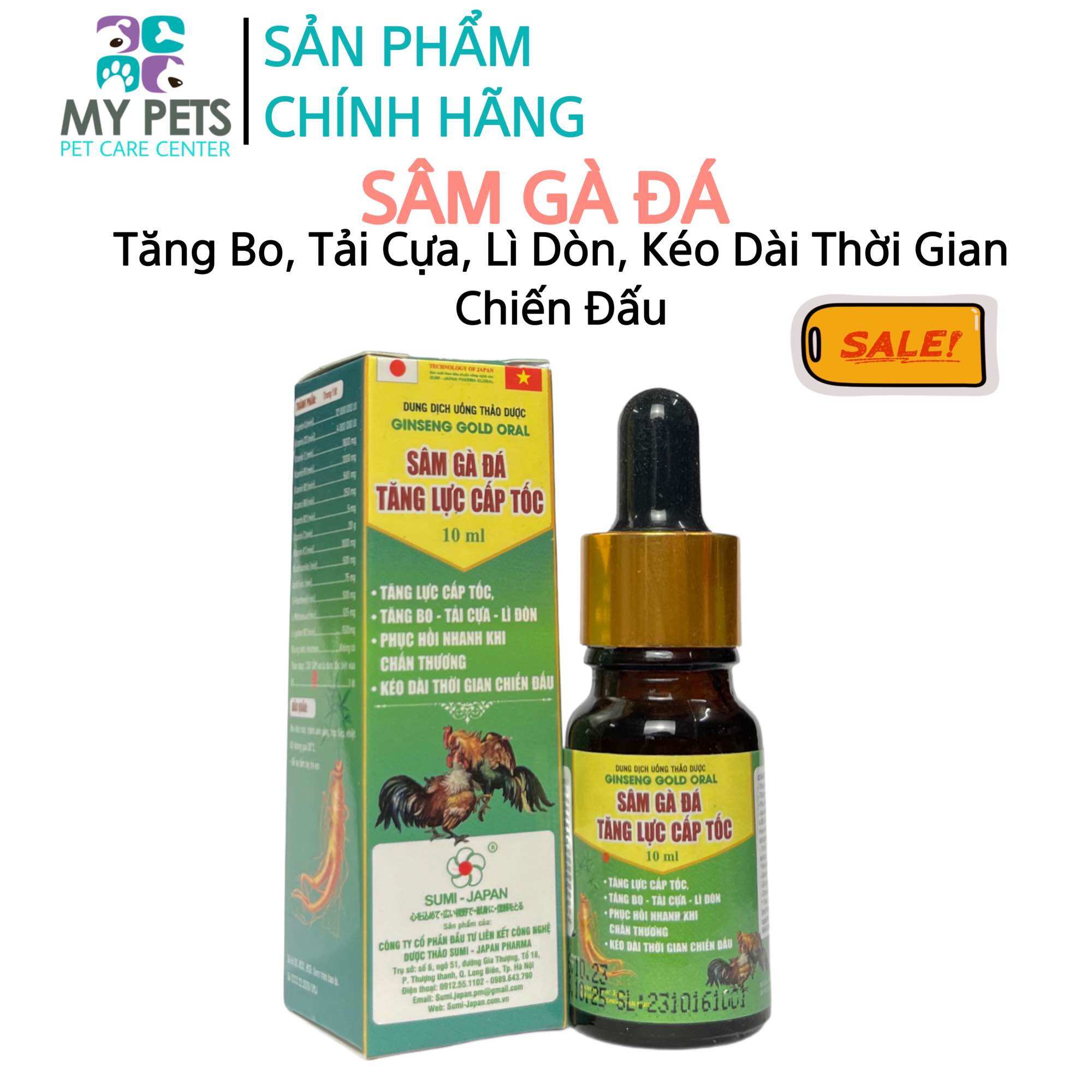 Sâm gà đá tăng lực cấp tốc thảo dược lọ 10ml cho gà đá, Tăng lực, Tăng Bo, Lì đòn, kéo dài thời gian đấu, cung cấp đầy đủ vitamin