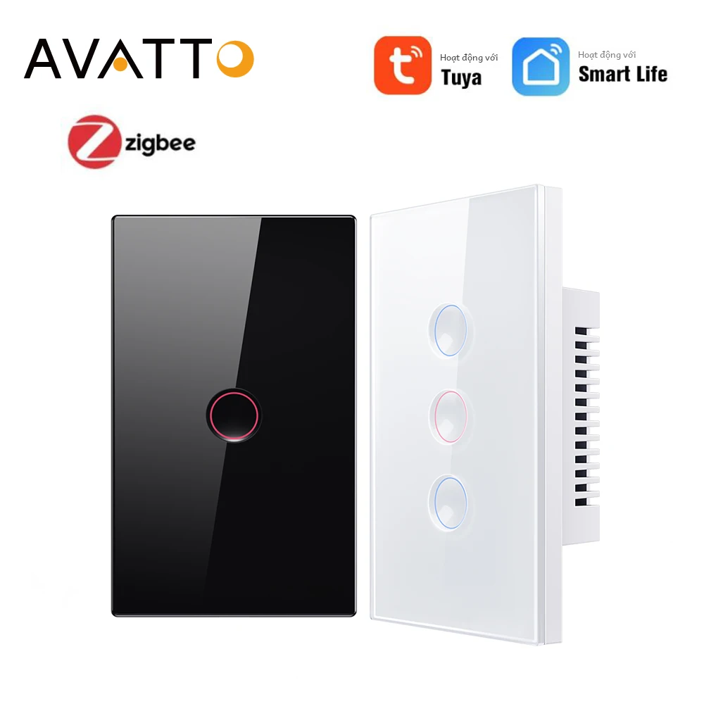 Avatto Tuya Zigbee Công Tắc Rãnh Thông Minh Dây Trung Tính Yêu Cầu 1/2/3/4 Gang Đèn Wifi Công Tắc Cảm Ứng Tương Thích Với Alexa Google Home