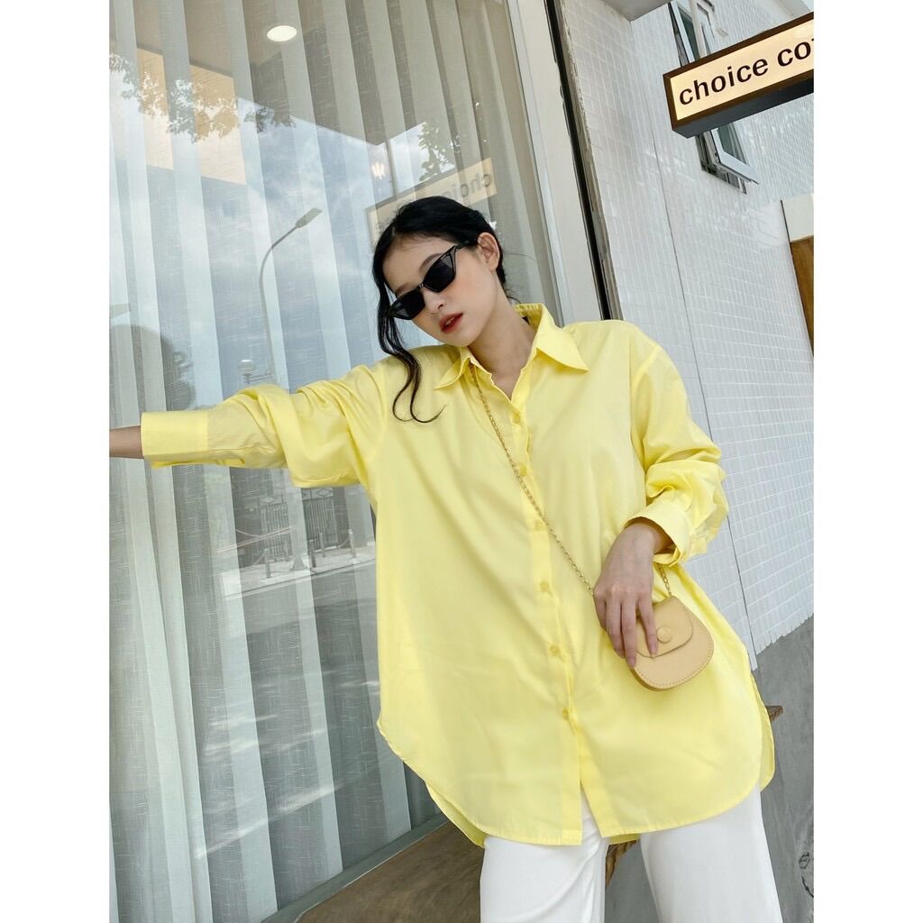 YU CHERRY | Áo sơmi basic nữ form oversize có thể mặc giấu quần Basic Cotton Shirt YA381