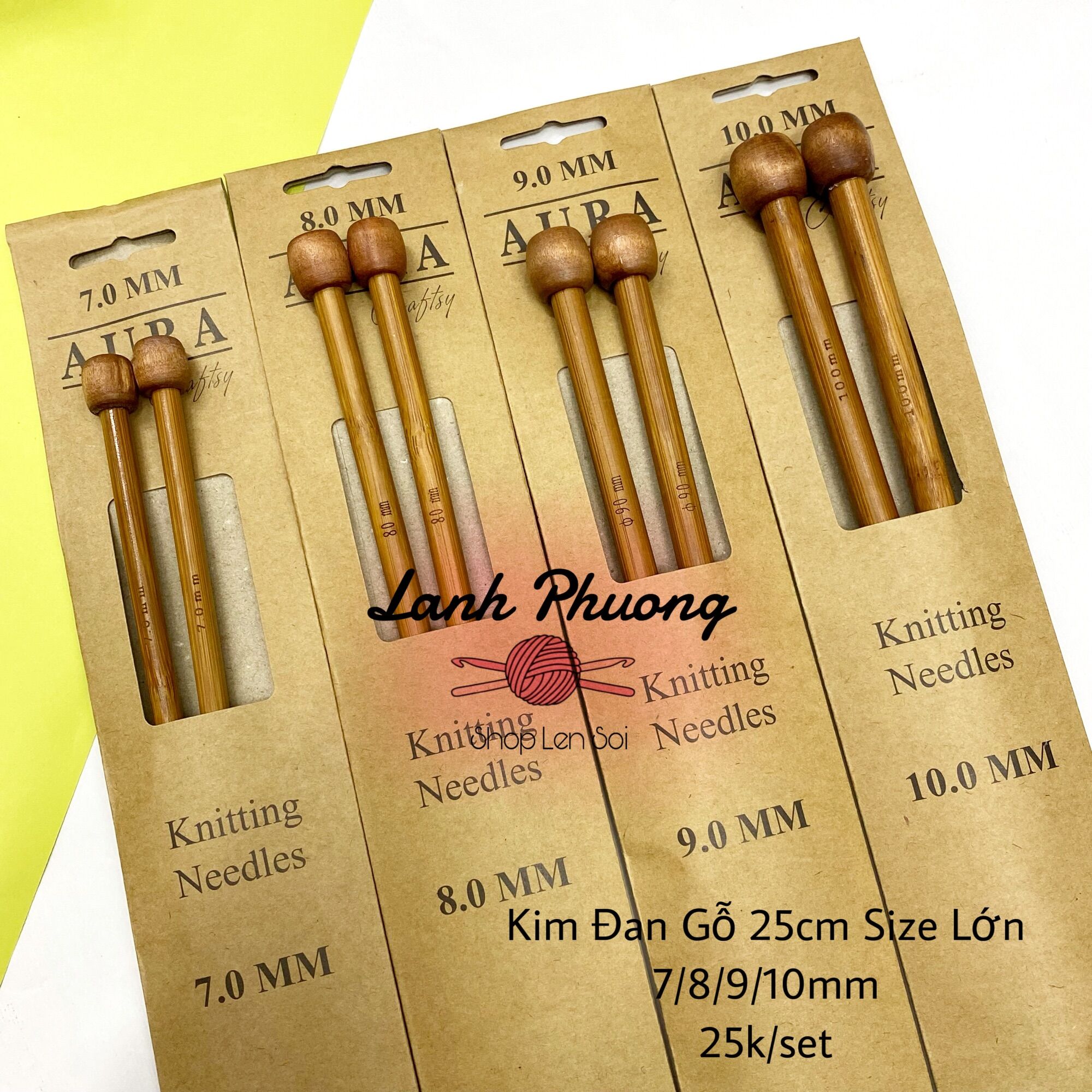 Kim đan gỗ dài 25cm size lớn, size đan len nhung, sợi vải