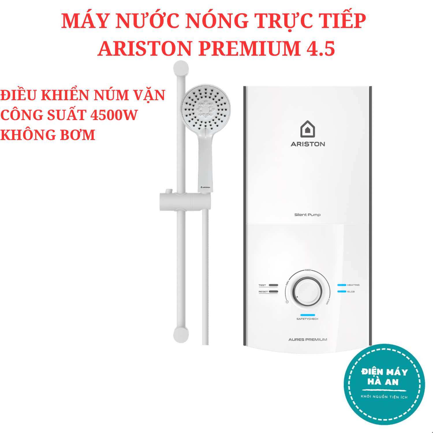 Máy nước nóng trực tiếp Ariston AURES PREMIUM 4.5 4500W KHÔNG BƠM - Hàng chính hãng - Bảo hành 24 tháng