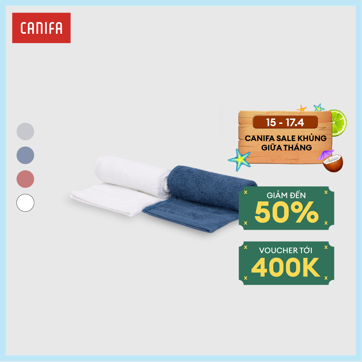 Khăn mặt canifa combo 2 khăn mặt chất liệu 100% cotton mềm mại kích thước: 50x30cm 9ha23a007