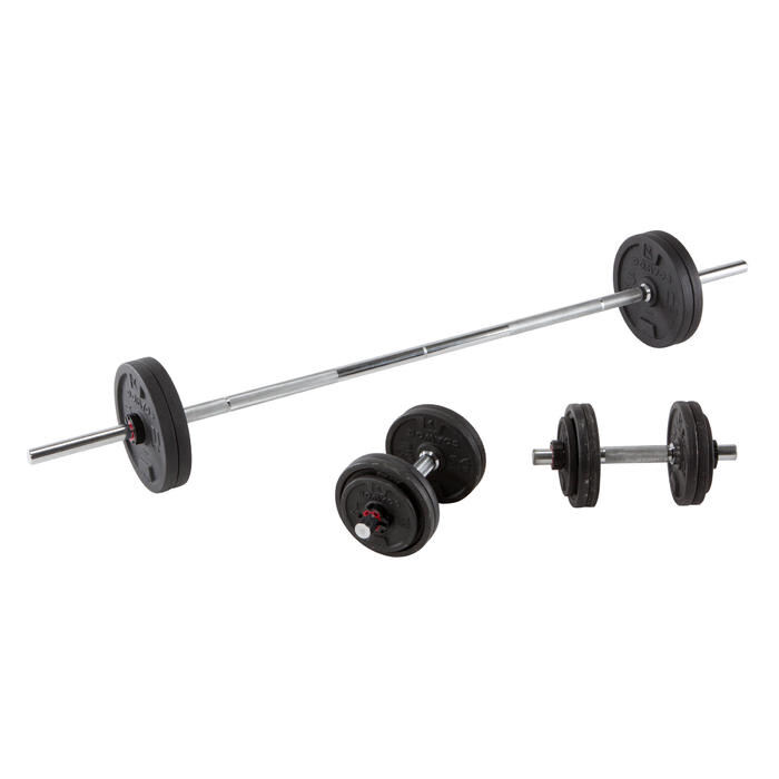 Combo 50kg tạ, đòn ngắn 35 và đòn dài 1.5m tặng áo tập cao cấp