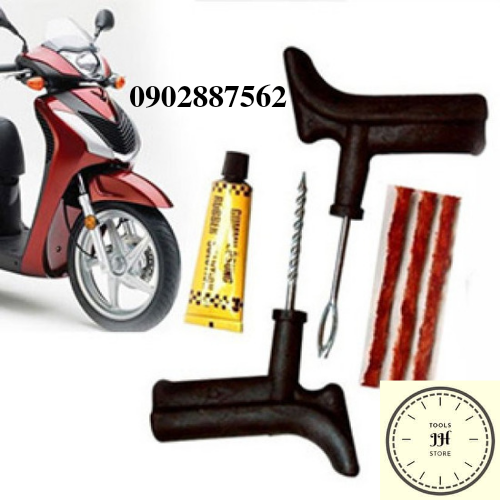 bộ dụng cụ vá vỏ không ruột xe máy (có keo vá)