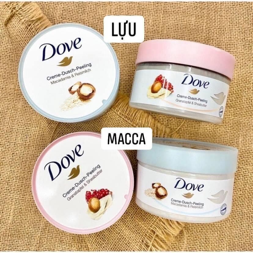Tẩy da chết Dove Đức hương macca và lựu đỏ 225gr