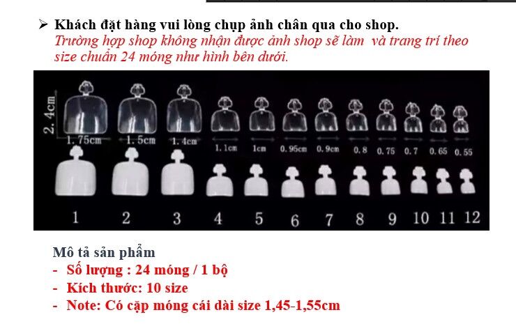 Bộ 24 móng chân giả móng úp chân màu đen phối trắng