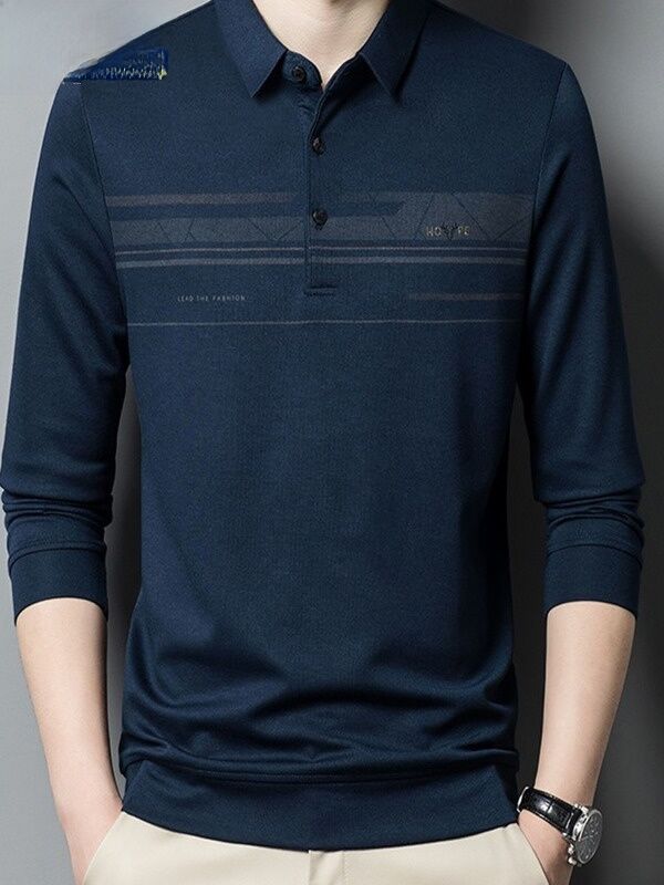 Áo Thun Polo Cổ Polo Dài Tay Bằng Cotton Nguyên Chất Cho Nam Trung Niên, Áo Thun Cổ Polo Mùa Thu Cho Người Trung Niên Và Người Cao Tuổi