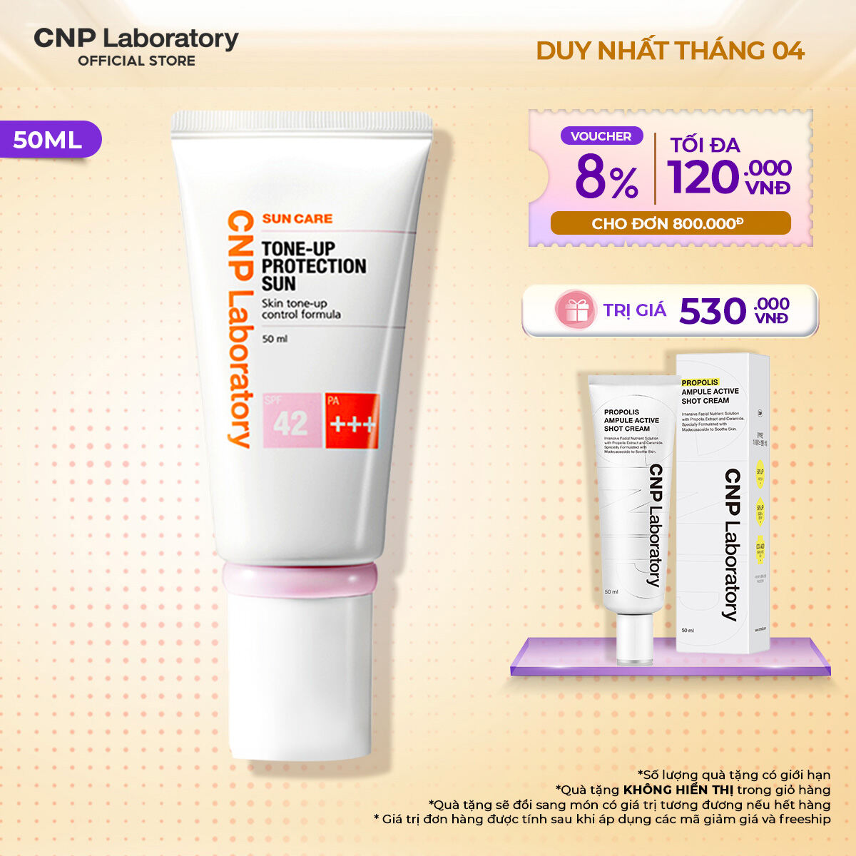 Kem chống nắng nâng tông kiềm dầu dành cho mọi loại da CNP Laboratory Tone-Up Protection Sun SPF42/PA+++ 50ml