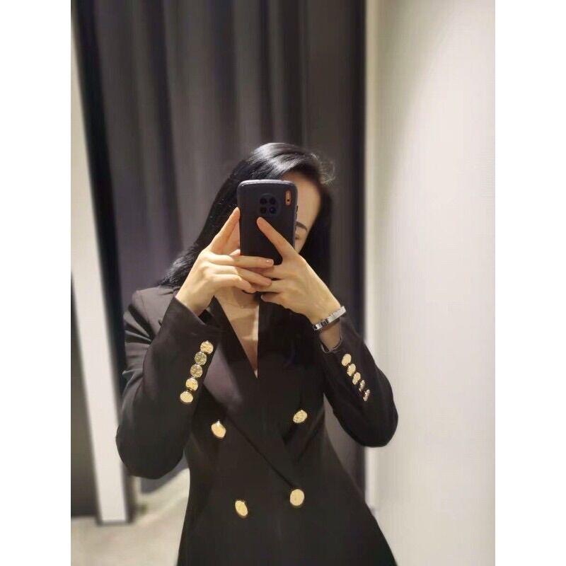 Đầm vest đen phối nút phong cách Retro Pháp sang trọng