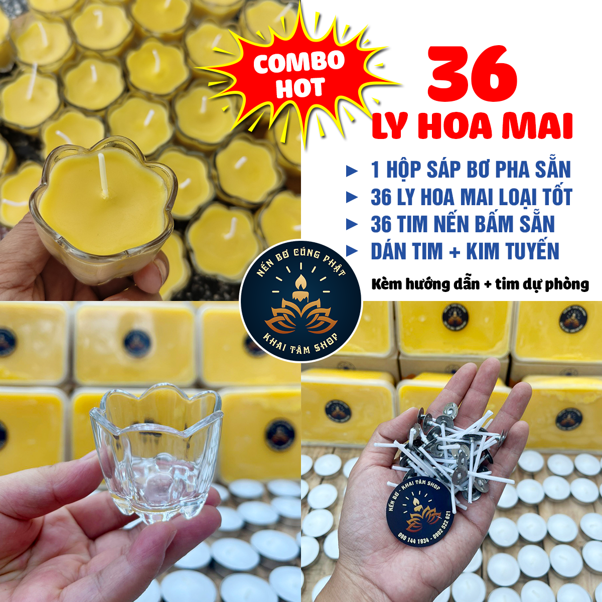 Combo Làm 36 Ly Nến Bơ Hoa Mai, Nguyên Liệu Làm Nến Bơ Cúng Phật, Đèn Bơ Cúng Dường