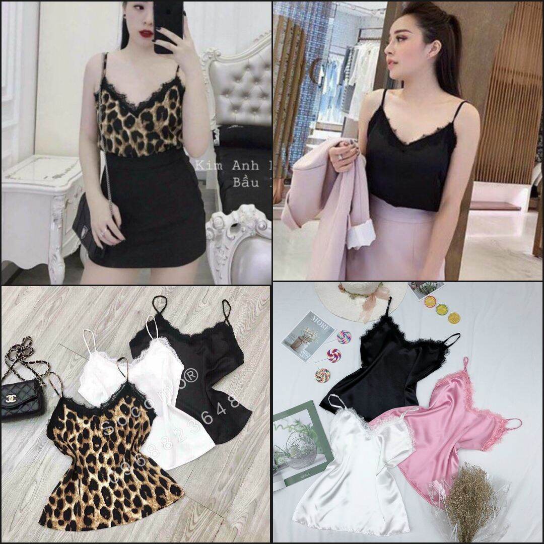 Áo 2 dây tim phối ren