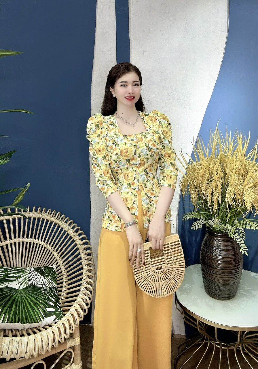 Bộ bà ba cổ Vuông tay phồng