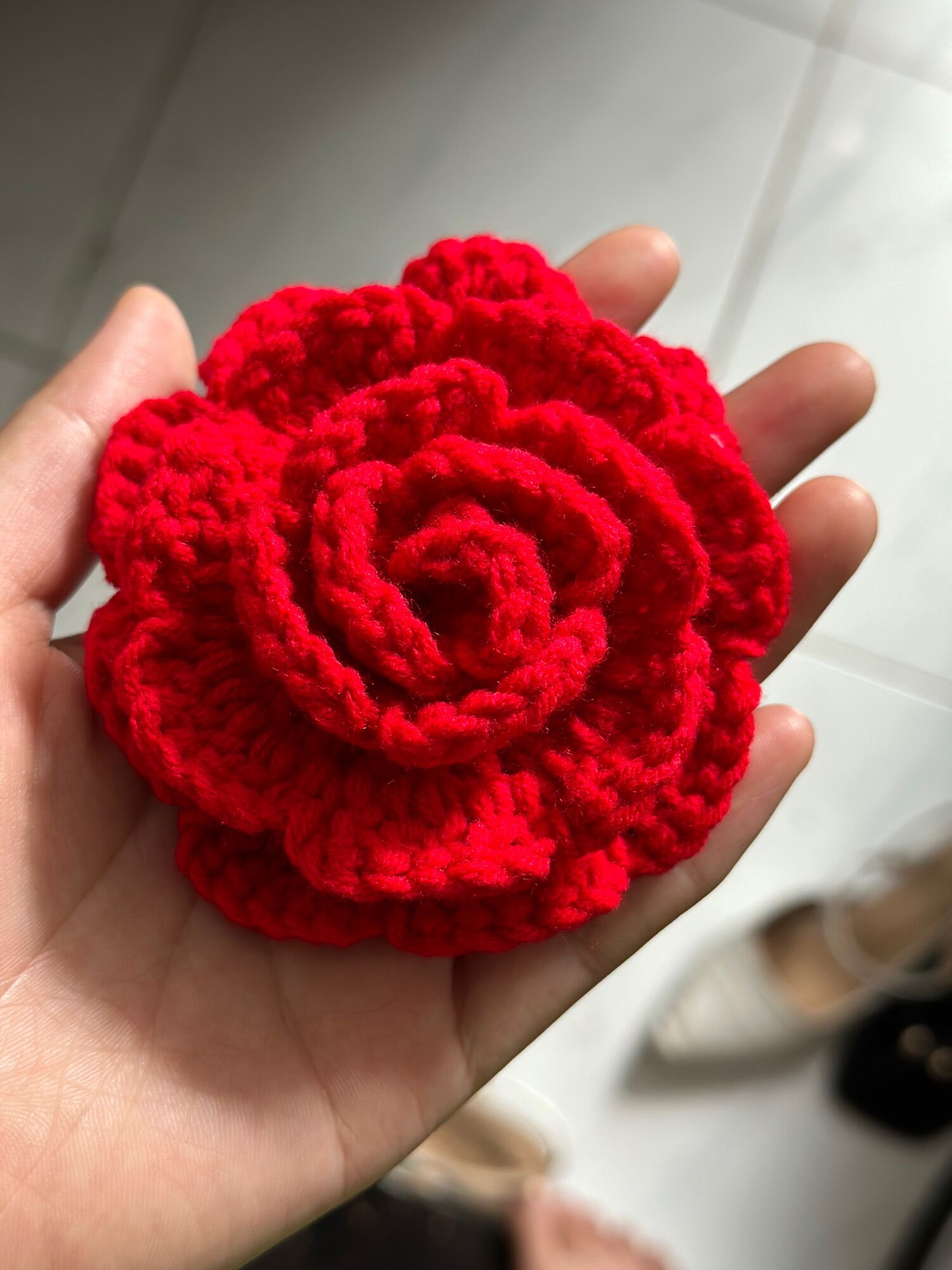 Hoa len hanmade hoa hồng đỏ