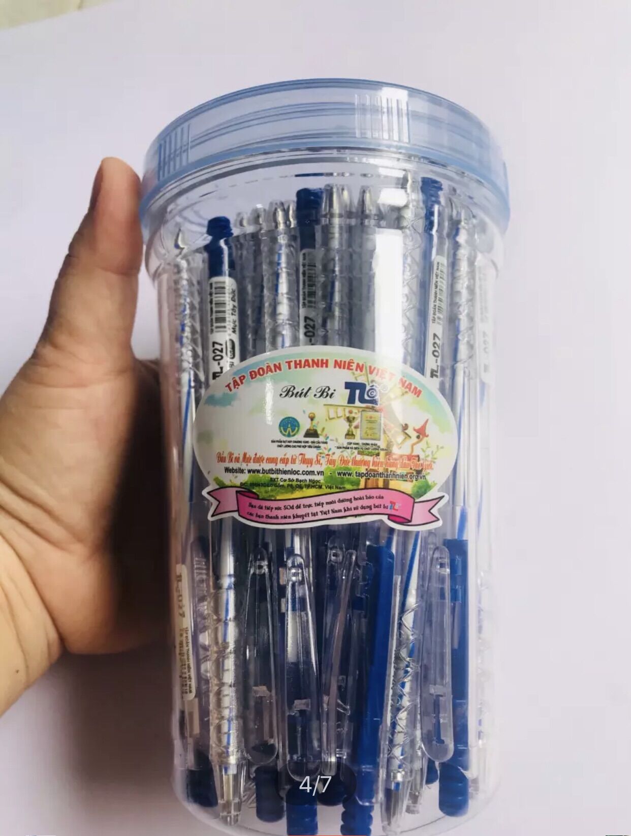 🏵 Set 10 Cây Bút Bi Xanh Nét Nhỏ (Tặng Lon Đựng khi mua 50 Cây)