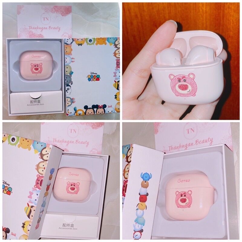 Tai Nghe Bluetooth Disney Tsum Lotso Hồng x Tai Nghe Không Dây Bluetooth Chính Hãng