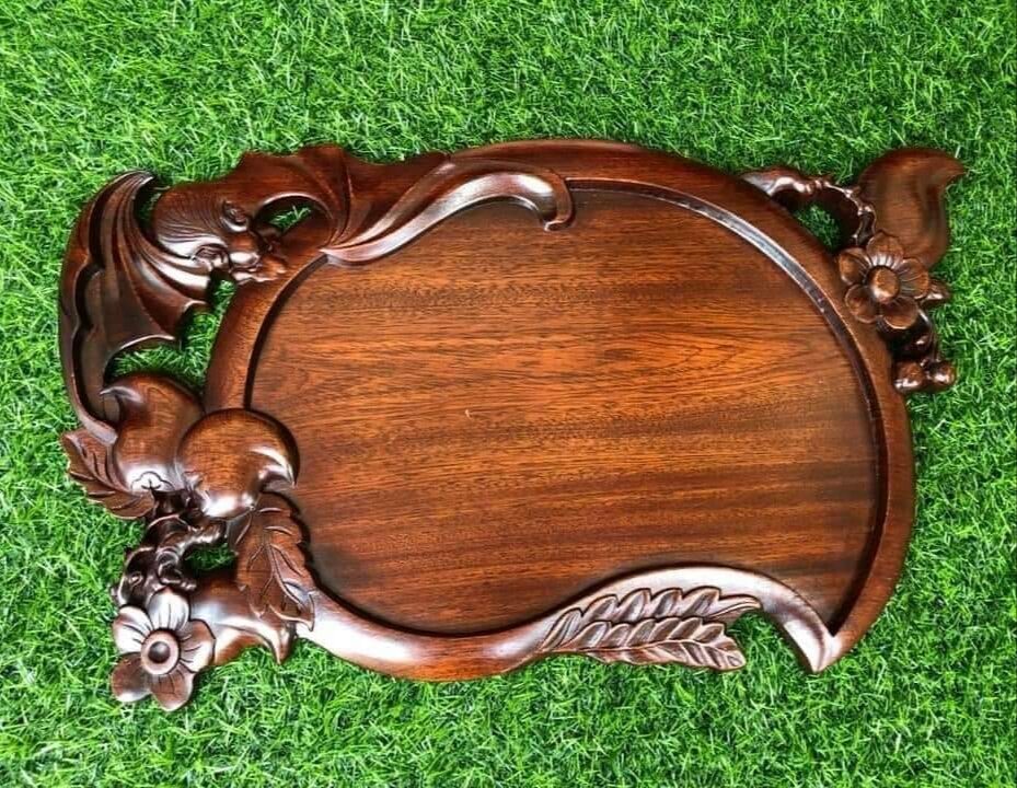 Khay trà mai đào gỗ gụ 50x30cm