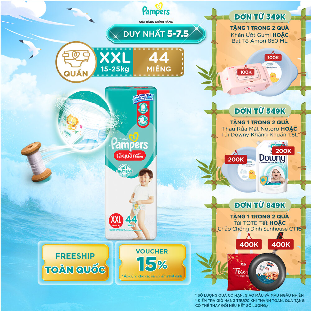 Tã/ Bỉm Quần PAMPERS Giữ Dáng Gói Đại, Size XXL (44 miếng, 15-25kg), Chống Xệ