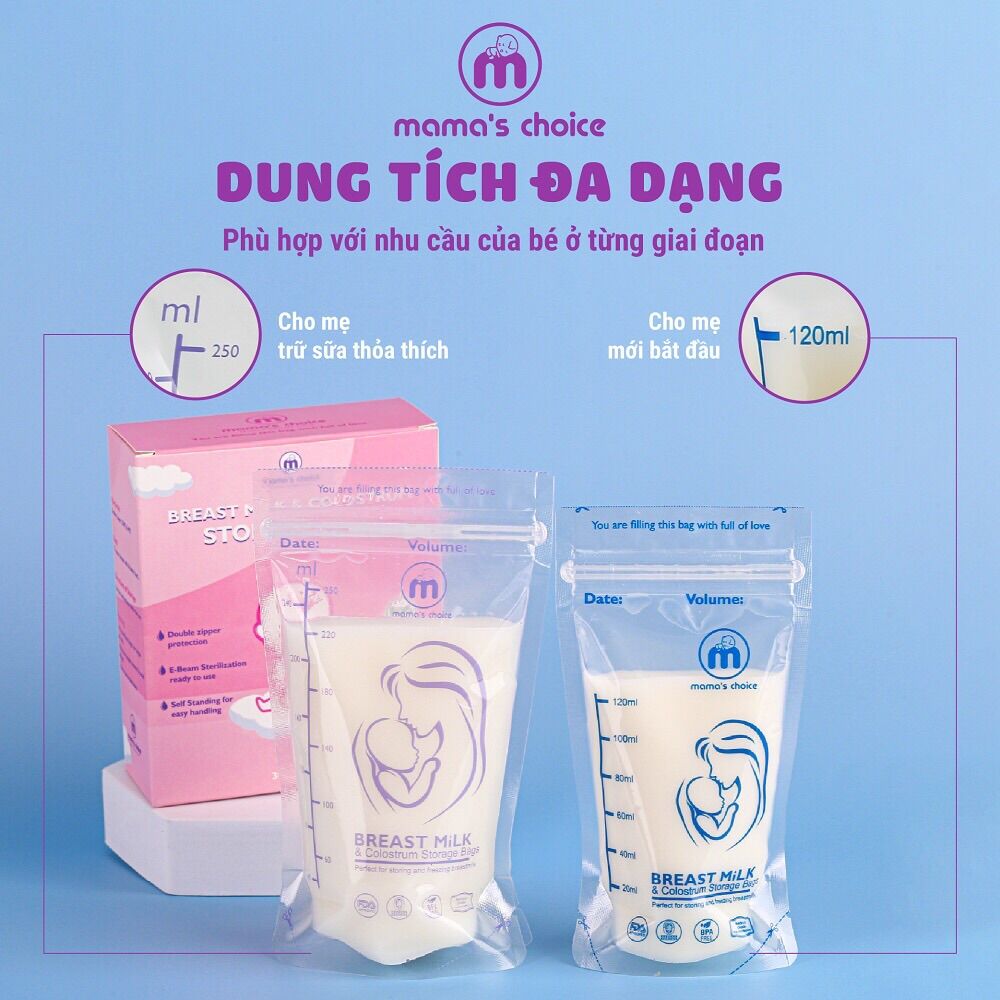 Túi trữ sữa cho mẹ đựng sữa, giữ lạnh, bảo quản sữa, dung tích 120ml-250ml