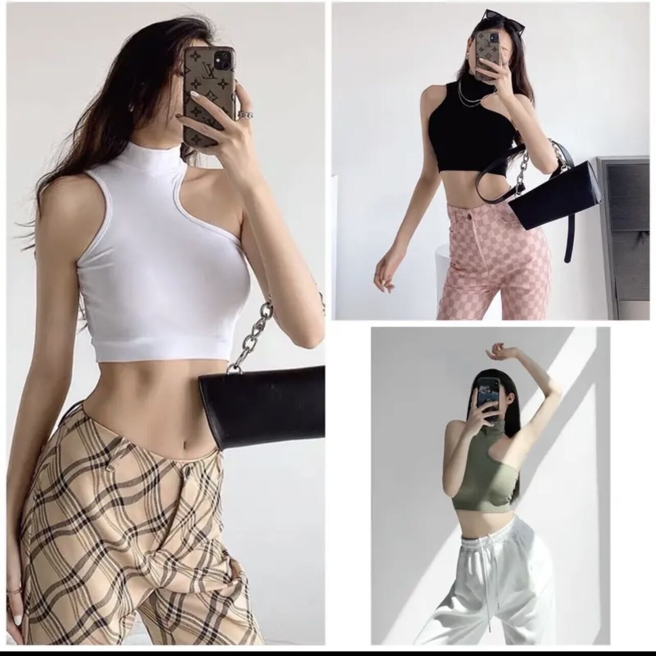 Áo kiểu thun croptop cổ lọ sát nách ôm cho nữ