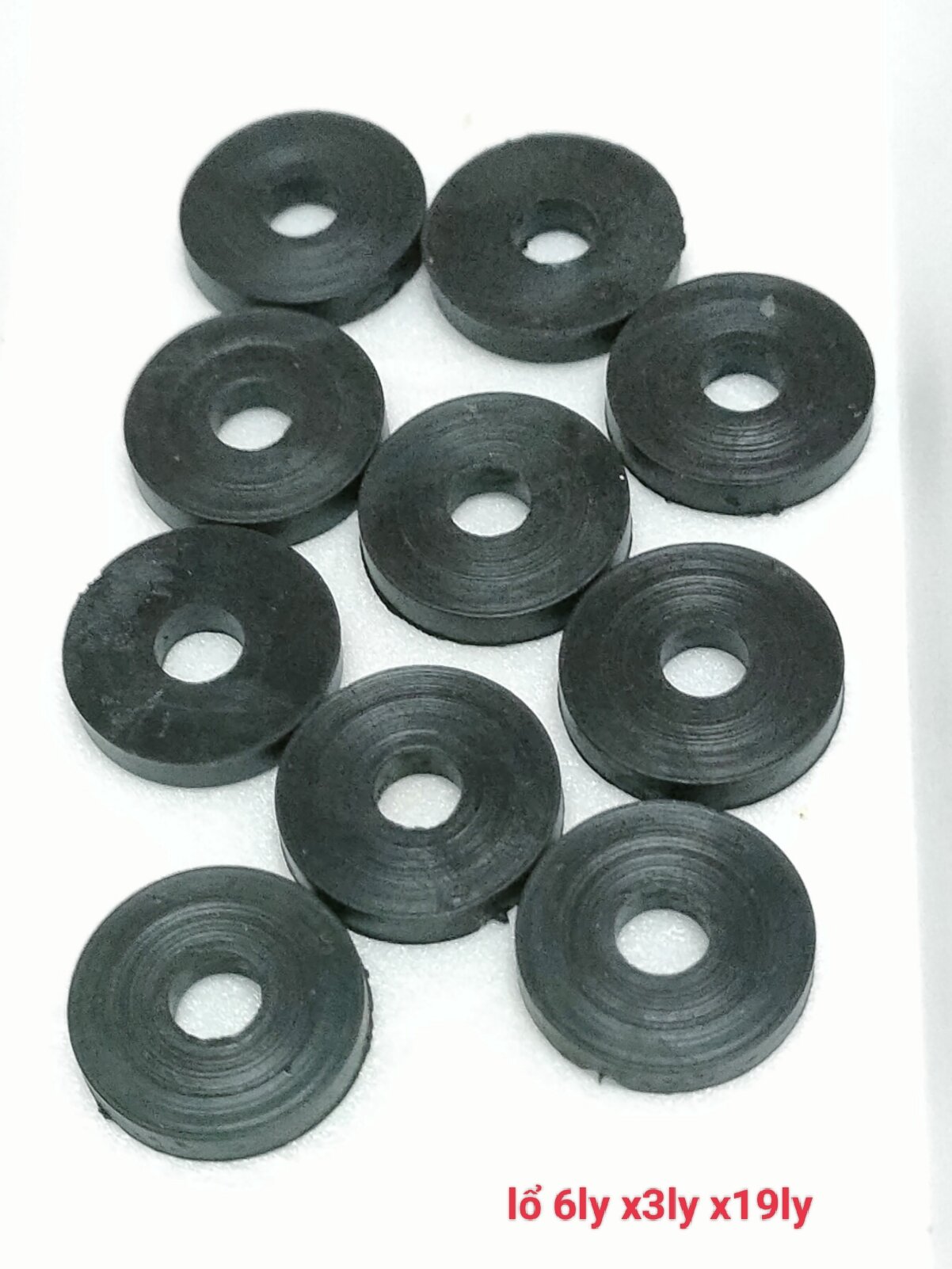 Lông đền cao su đen lổ 6ly.8ly x3x19x100.gram