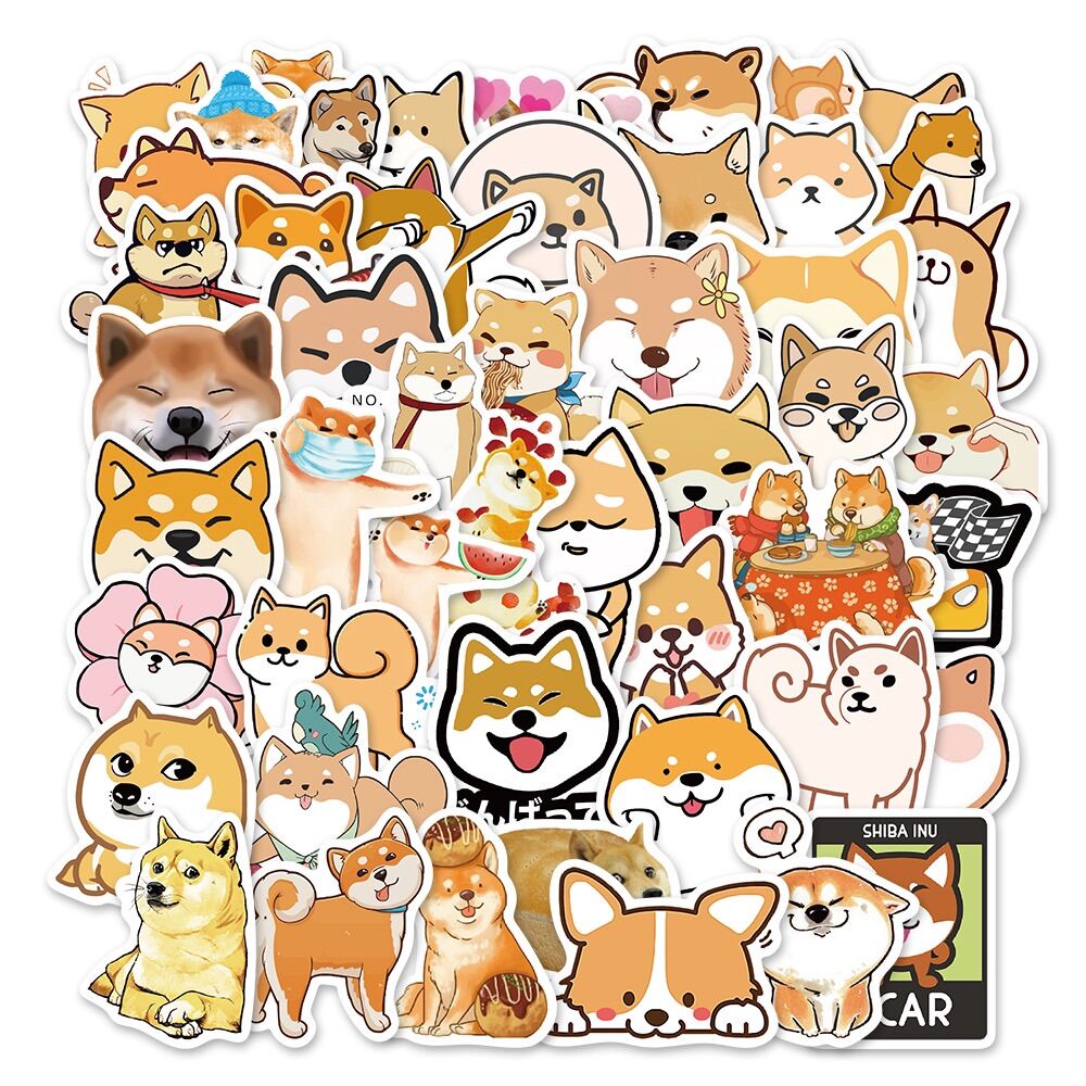 (TPHCM) Sticker cute hình shiba chất nhám chống thấm nước dán mũ bảo hiểm, laptop, vali