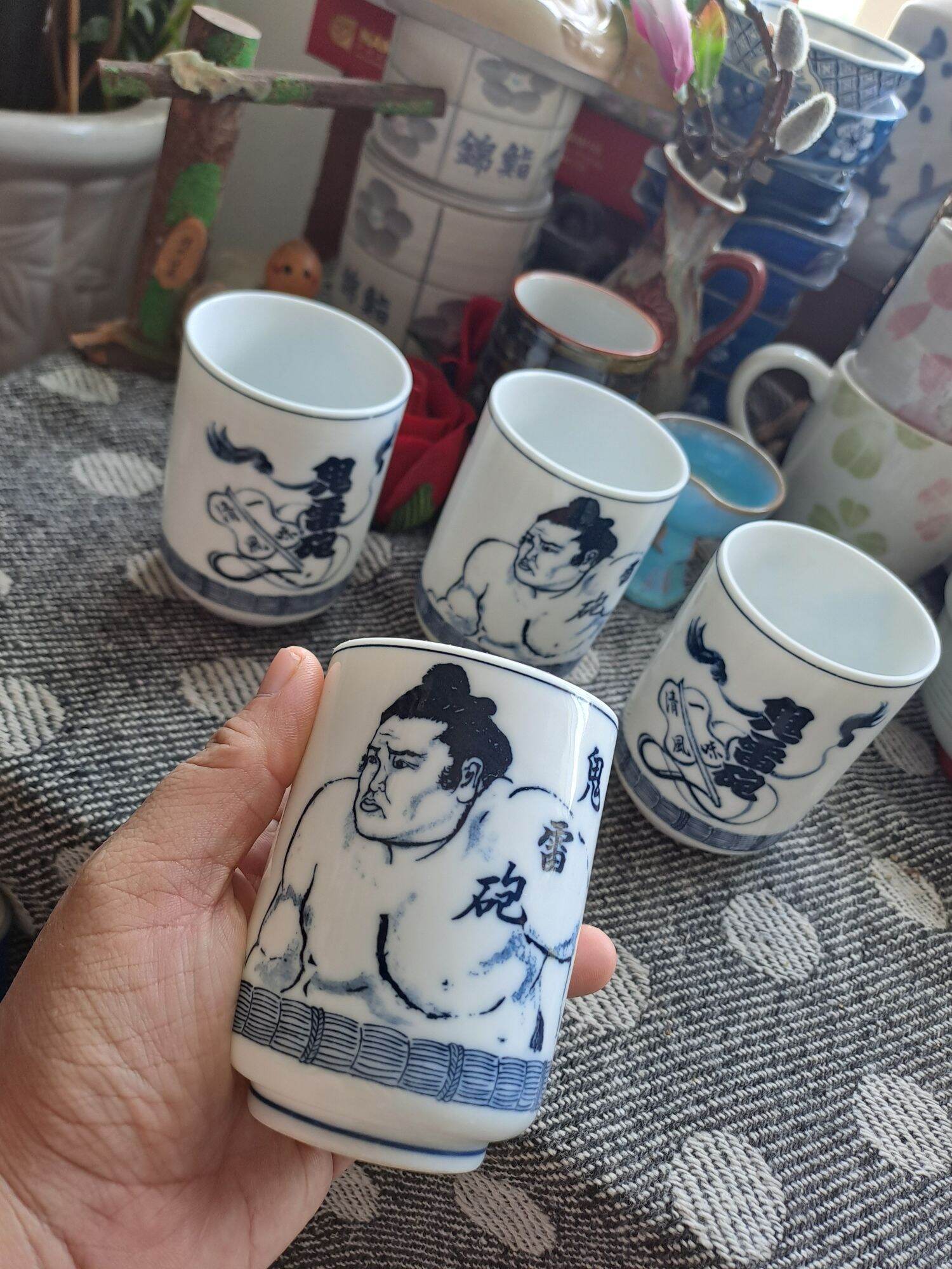 Bộ 5 ly cốc nước trà mộc cao men rạn Gốm sứ Nhật