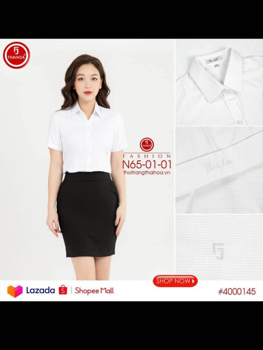 Áo sơ mi nữ Thái Hòa trắng sọc caro