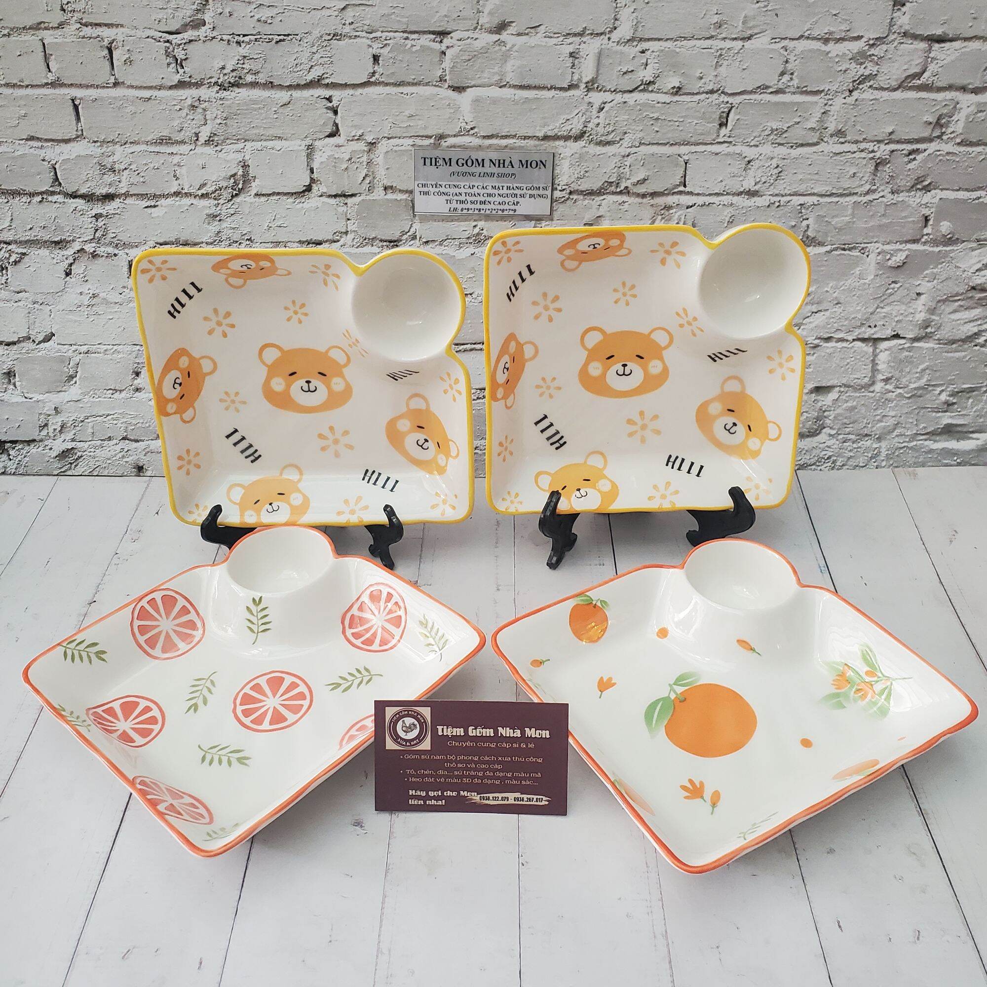 🌿🌼DĨA SỨ VUÔNG 2IN1 HOA VĂN CUTE CHO BÉ YÊU🌼🌿(Chọn mẫu thì nhắn shop)