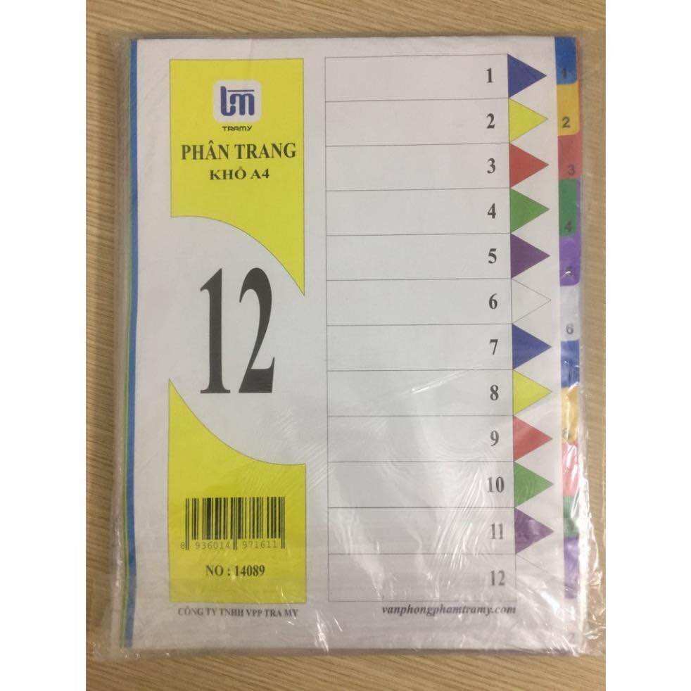 Combo 10 cái chia file nhựa 12 số trà my/ bìa phân trang nhựa 12 số a4