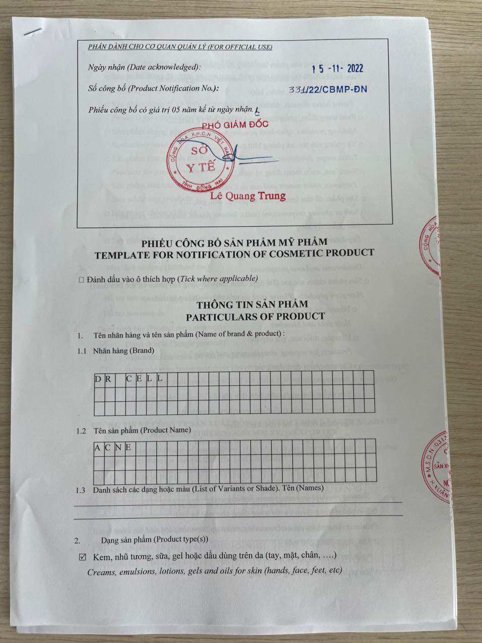 Kem Ngăn Ngừa Mụn Acne DR CELL 30gram