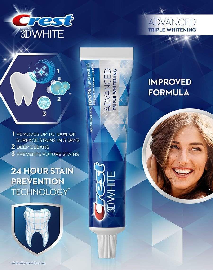 Kem đánh răng Crest 3D White Advanced Triple Whitening 158g (Mỹ)