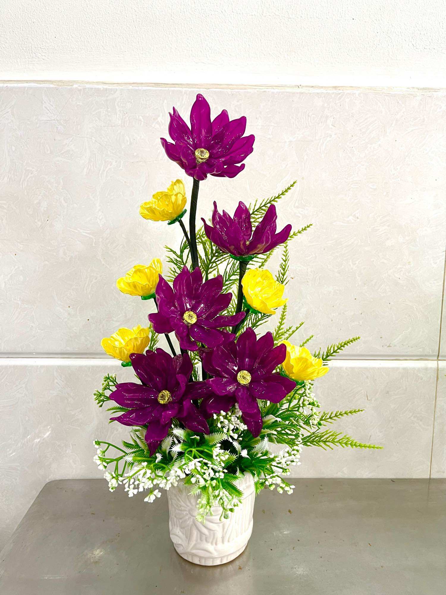 Chậu hoa pha lê cắm sẵn cao 30-35cm