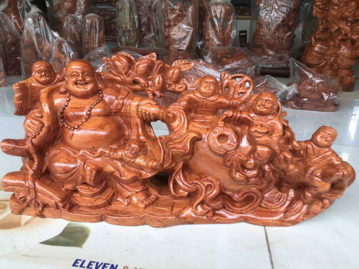 Tượng phật di lặc ngũ phúc kéo bao tiền bằng gỗ hương đá ,kt ngang 37 ,và 50cm