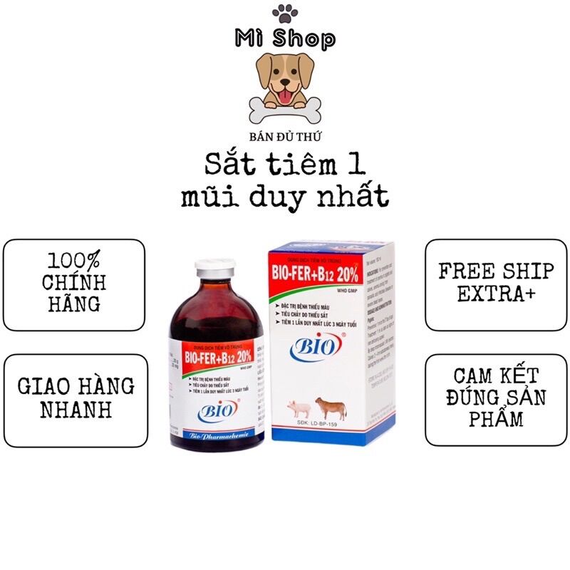 BIO FER Sắt tiêm 1 lần cho heo, trâu, bò