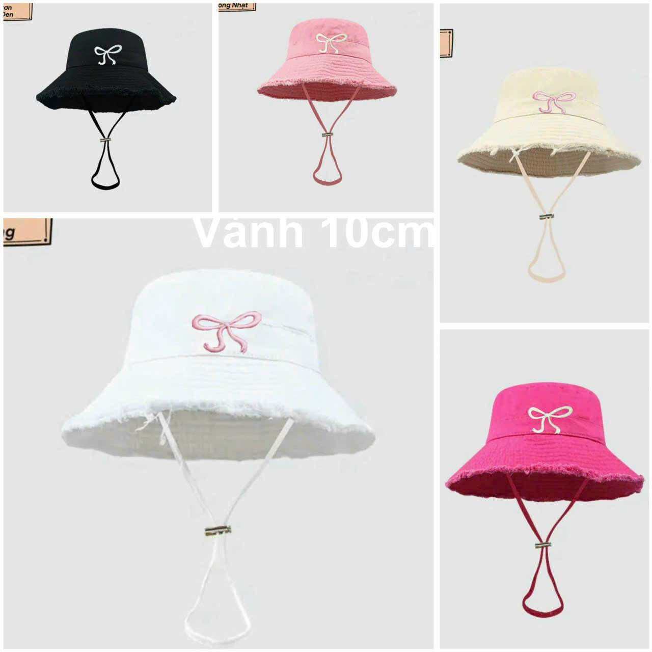 Mũ nón bucket tua , nón đi biển có dây quai thêu NƠ hot trend thời trang nam nữ