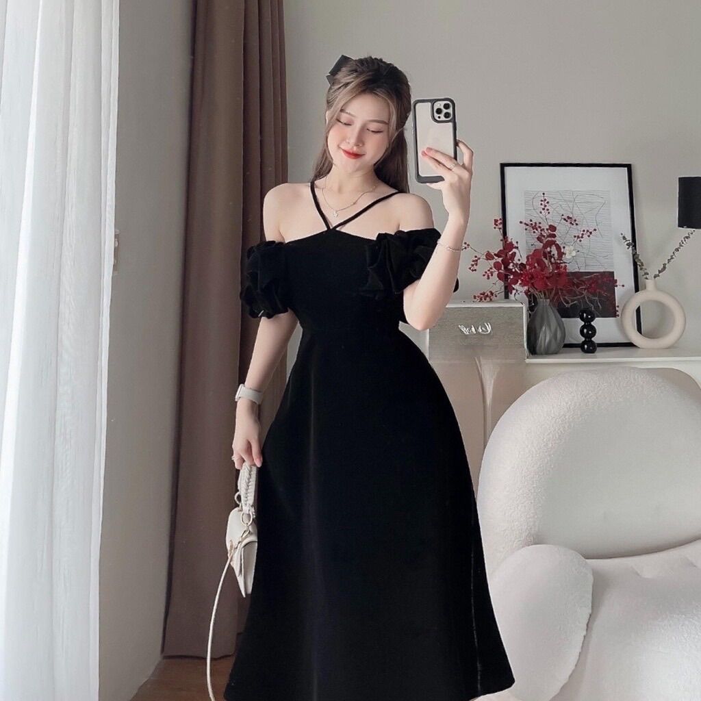 (SHOP BIGSIZE NỮ 50KG ĐẾN 90KG) đầm dây chéo cổ bẹt vai