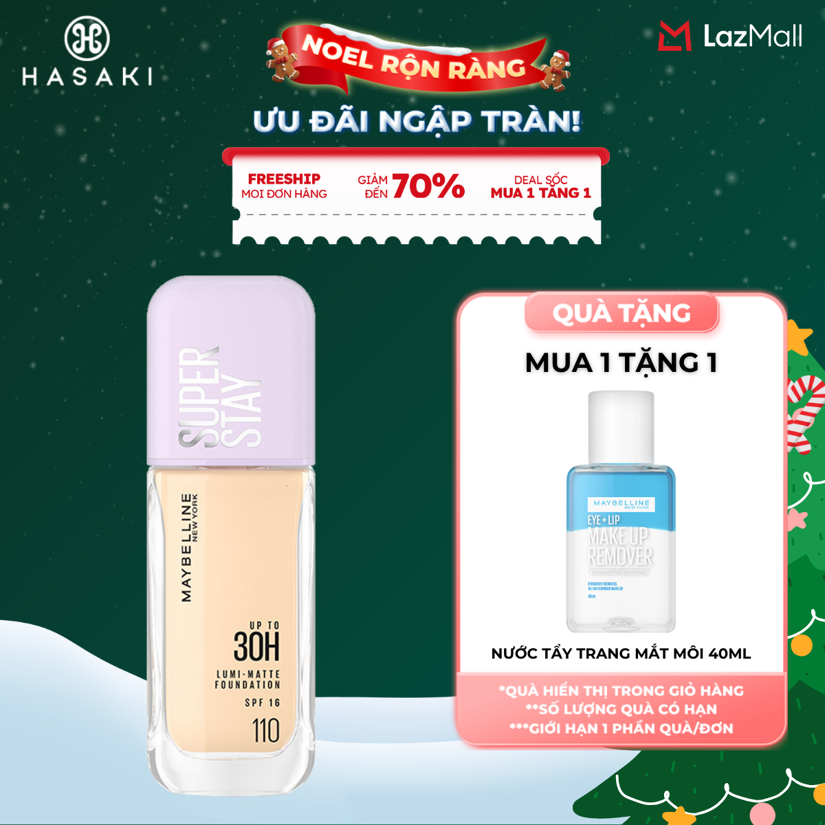 MUA LÀ CÓ QUÀ Kem Nền Maybelline Bắt Sáng Che Phủ Siêu Nhẹ 35ml Superstay Up To 30H Lumi-Matte Foundation SPF16 PA+++ Hasaki Sản Phẩm Chính Hãng