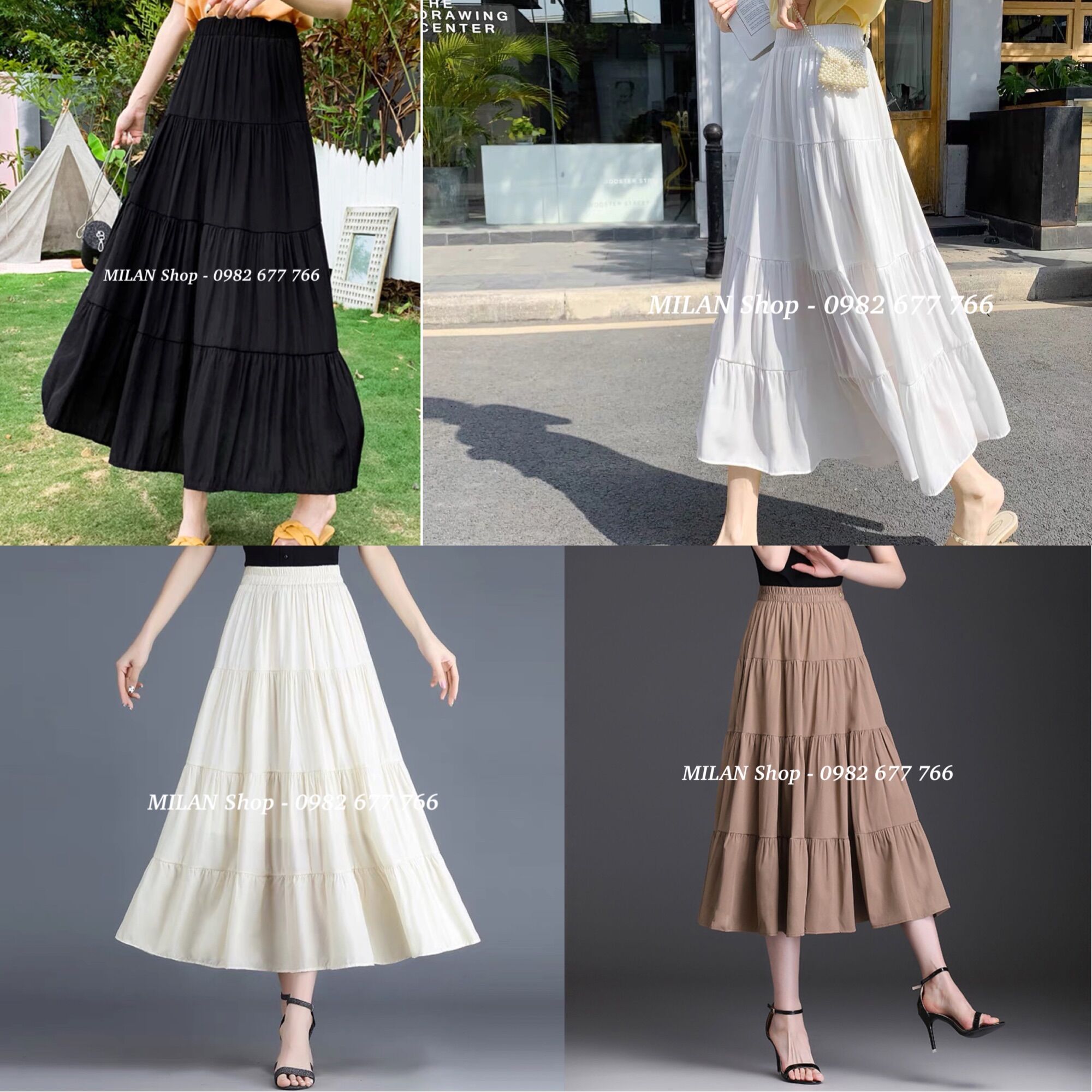 Chân váy lụa dài midi các kiểu Quảng Châu