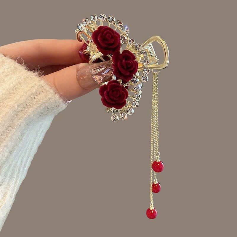Kẹp nữa tóc hoa đỏ đính đá lấp lánh