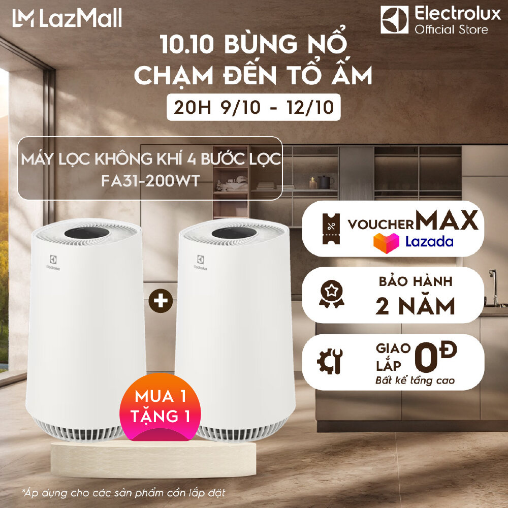 [MUA 1 TẶNG 1] Máy lọc không khí Electrolux FA31-200WT cho phòng 26m2 - Bộ lọc HEPA 13 diệt khuẩn 99.98% bụi mịn & khử mùi, màn hình cảm ứng