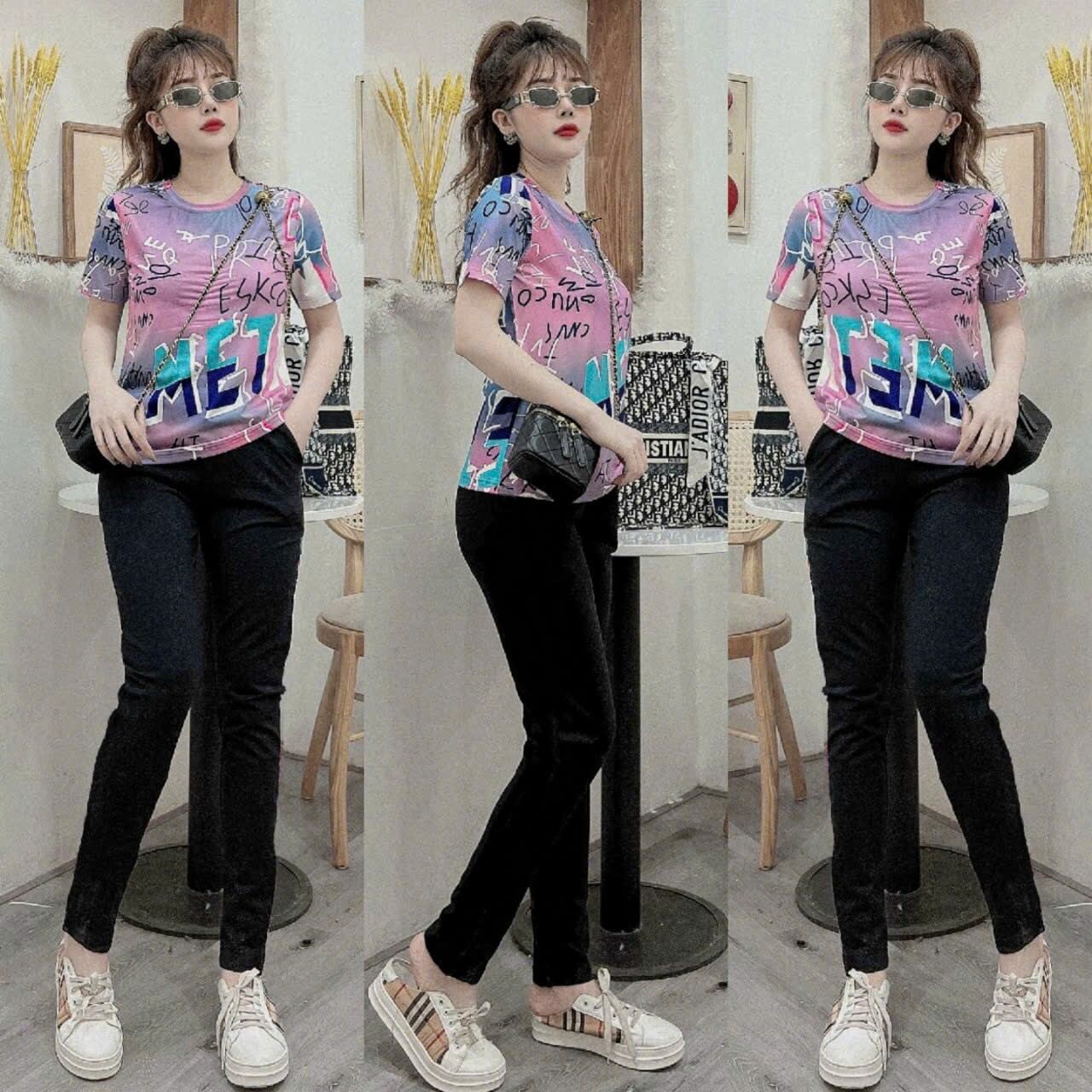 Đồ bộ thể thao thun cotton nữ họa tiết in 3D