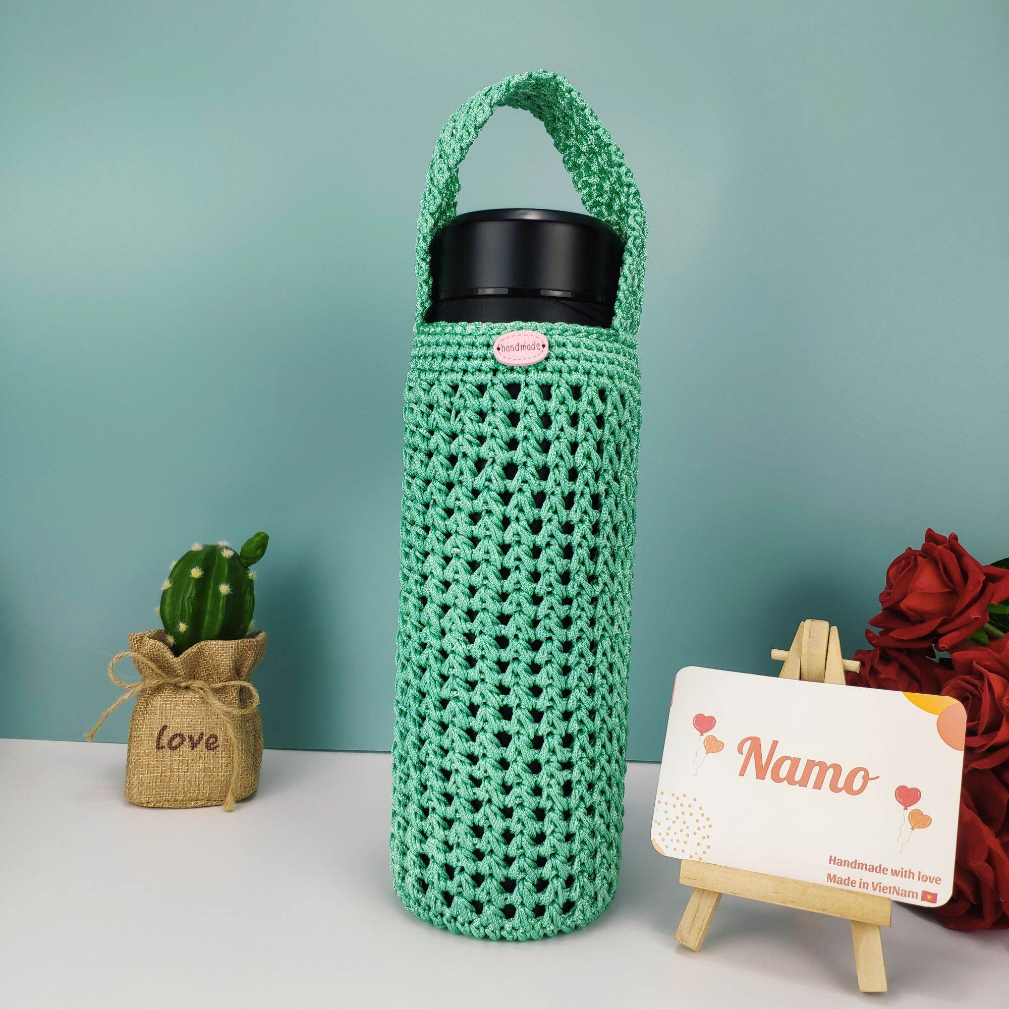 Túi để bình giữ nhiệt len, handmade, thủ công