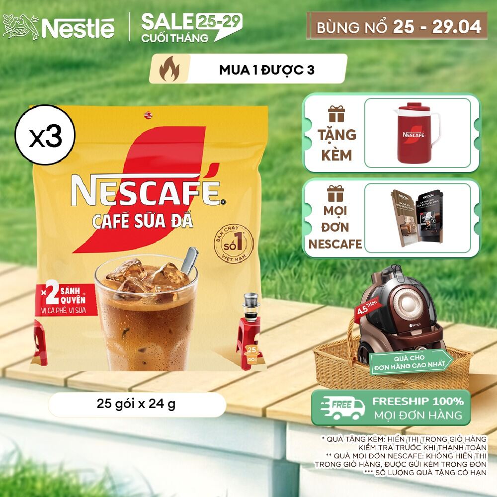 [ƯU ĐÃI THÁNG 4] [Giao hàng toàn quốc] Combo 3 Bịch Cà phê sữa NESCAFÉ Cà phê sữa đá 25 gói x 24 g)