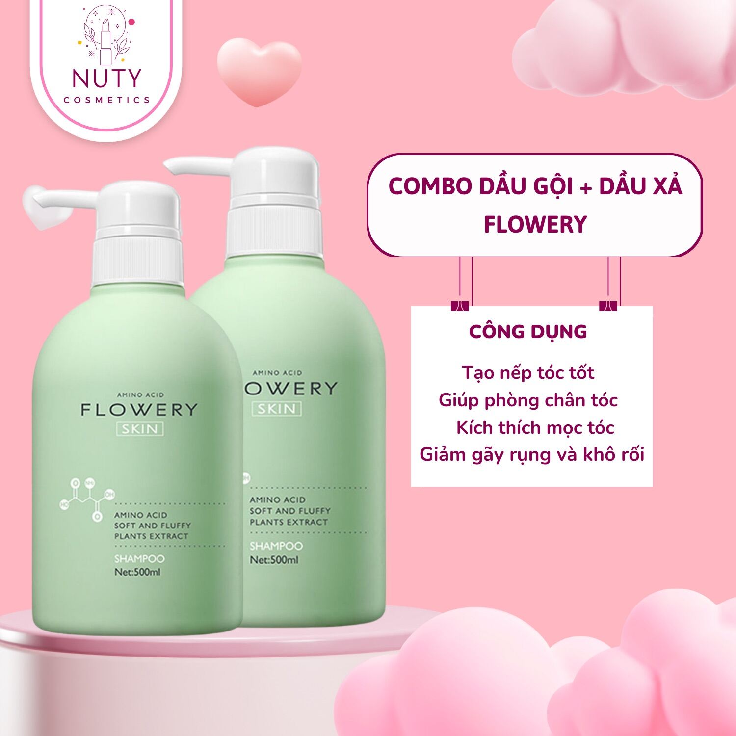Combo dầu gội, dầu xả nước hoa muối biển Flowery 500ml