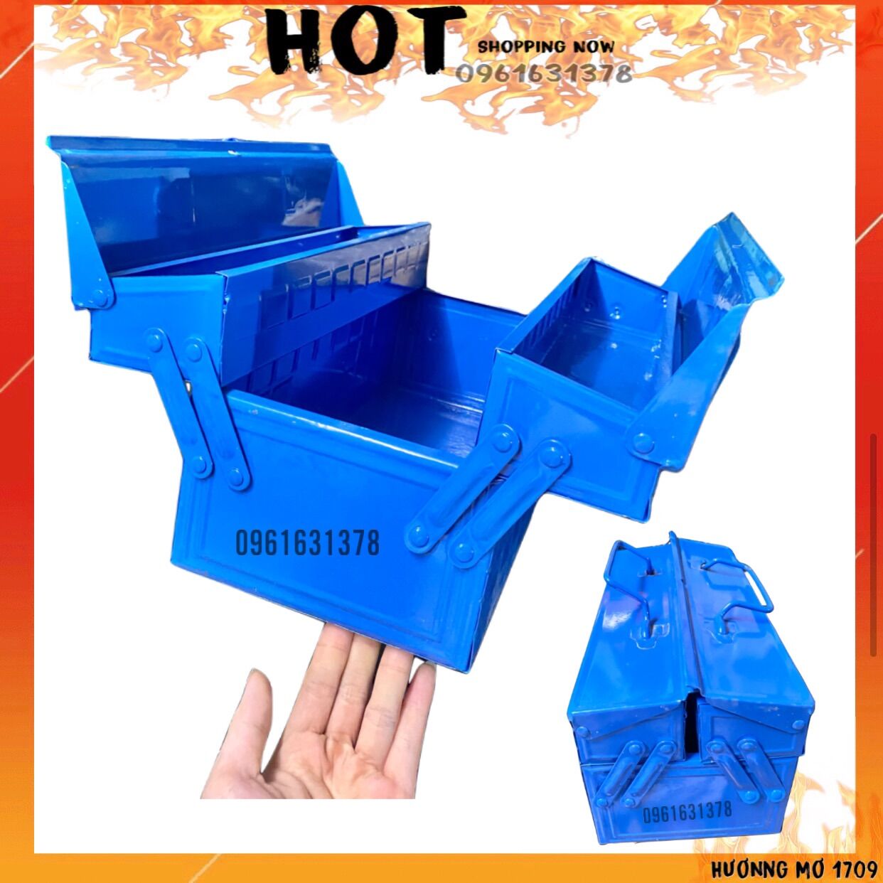 Hộp đựng dụng cụ đồ nghề đa năng 2 tầng 3 ngăn bằng sắt cỡ bé 16x35x16