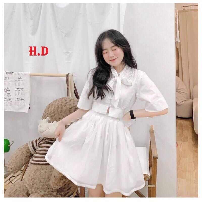 Sét váy Croptop buộc nơ xinh xắn