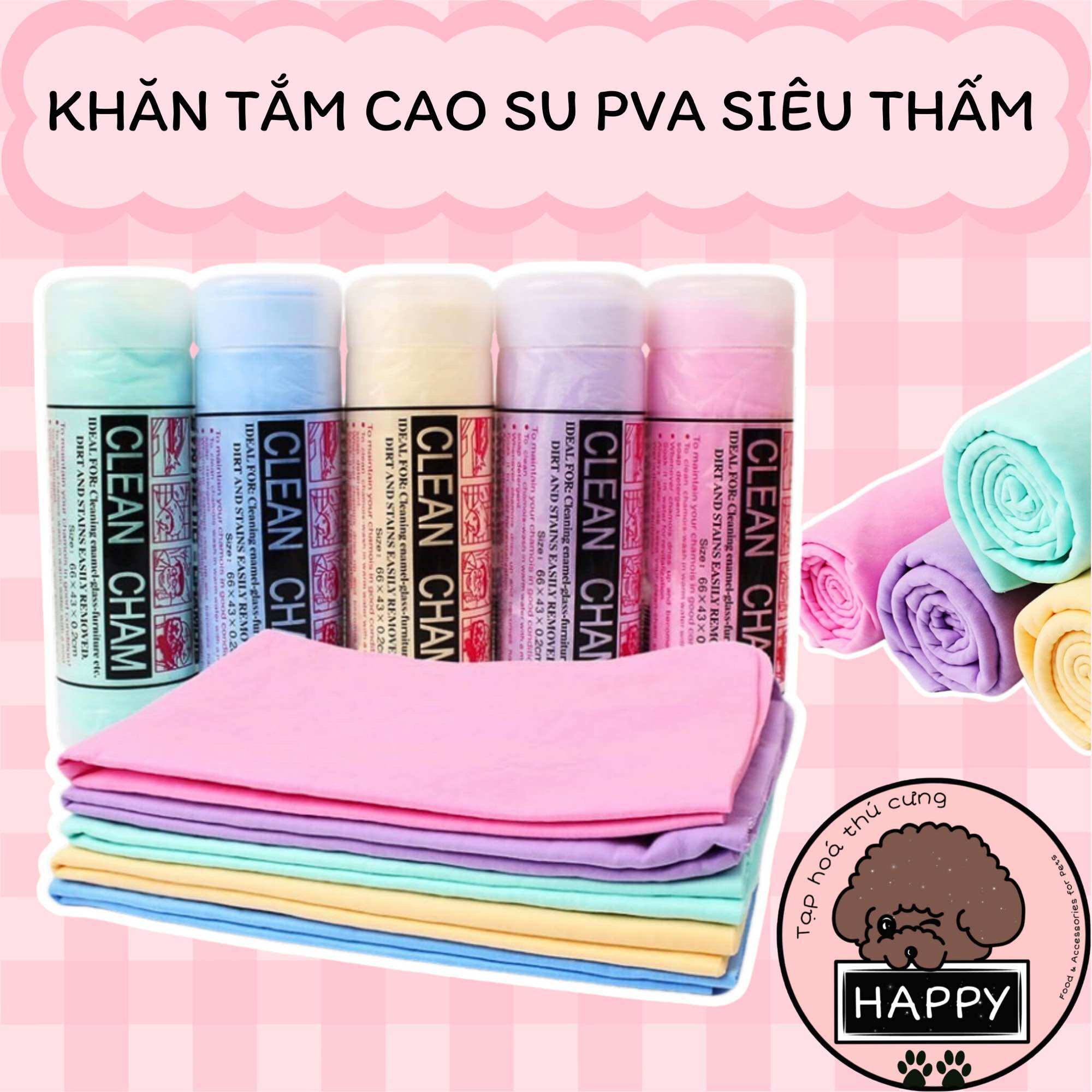 Khăn tắm cao su siêu thấm cho thú cưng size lớn Clean Cham - Tạp Hóa Thú Cưng Happy