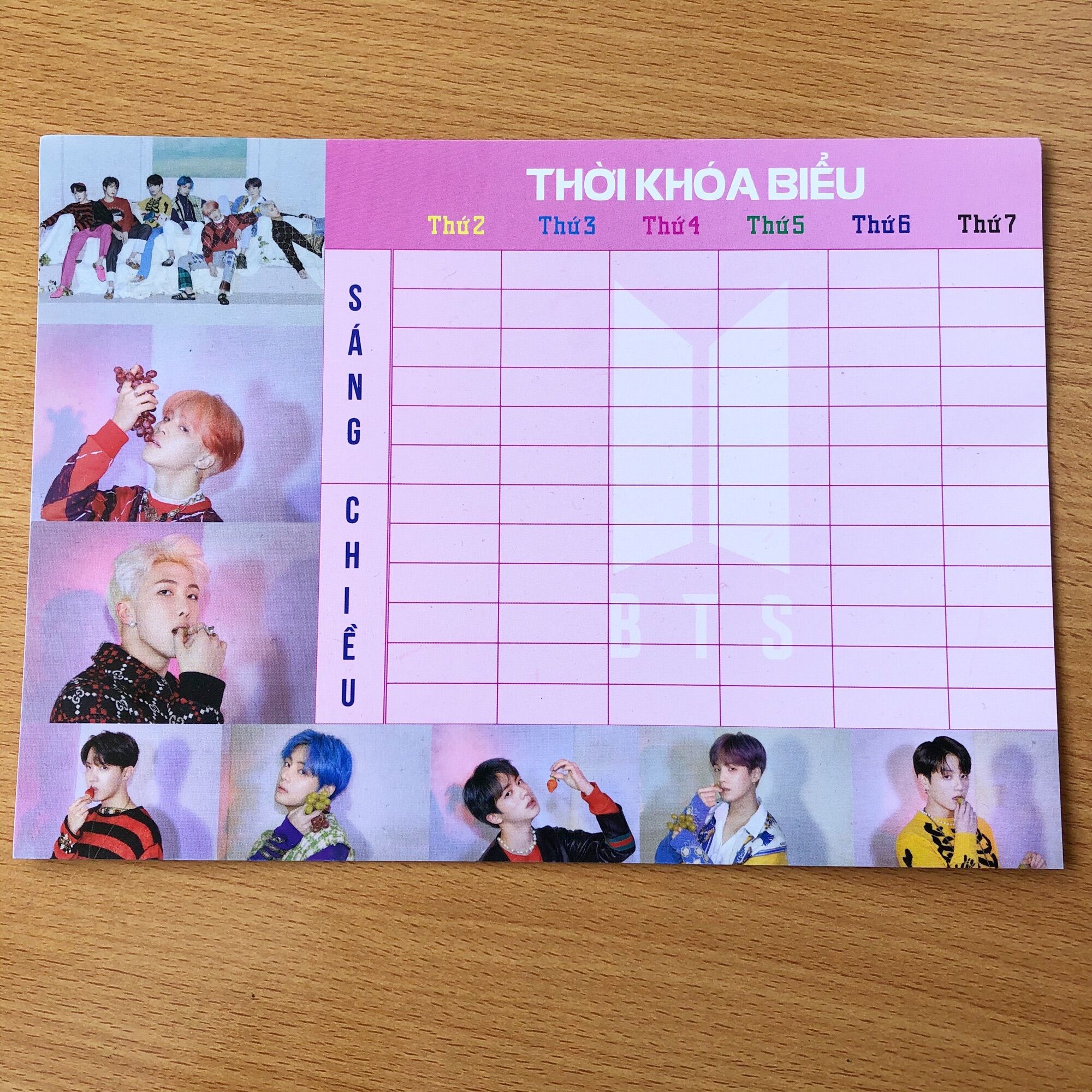 Set 2 tấm thời khoá biểu nhóm BTS bóc dán