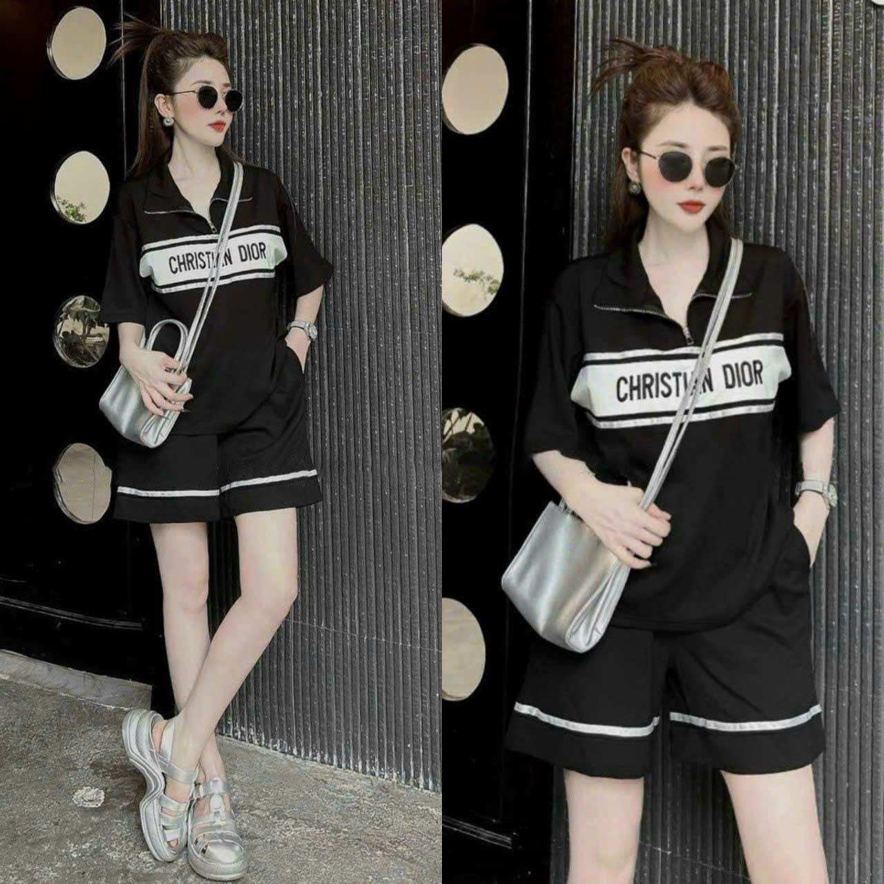 Sét bộ short cotton kéo khóa thêu cao cấp
